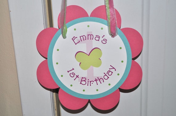Girls Birthday Party Door Sign, Flowers and Butterflies Birthday ...