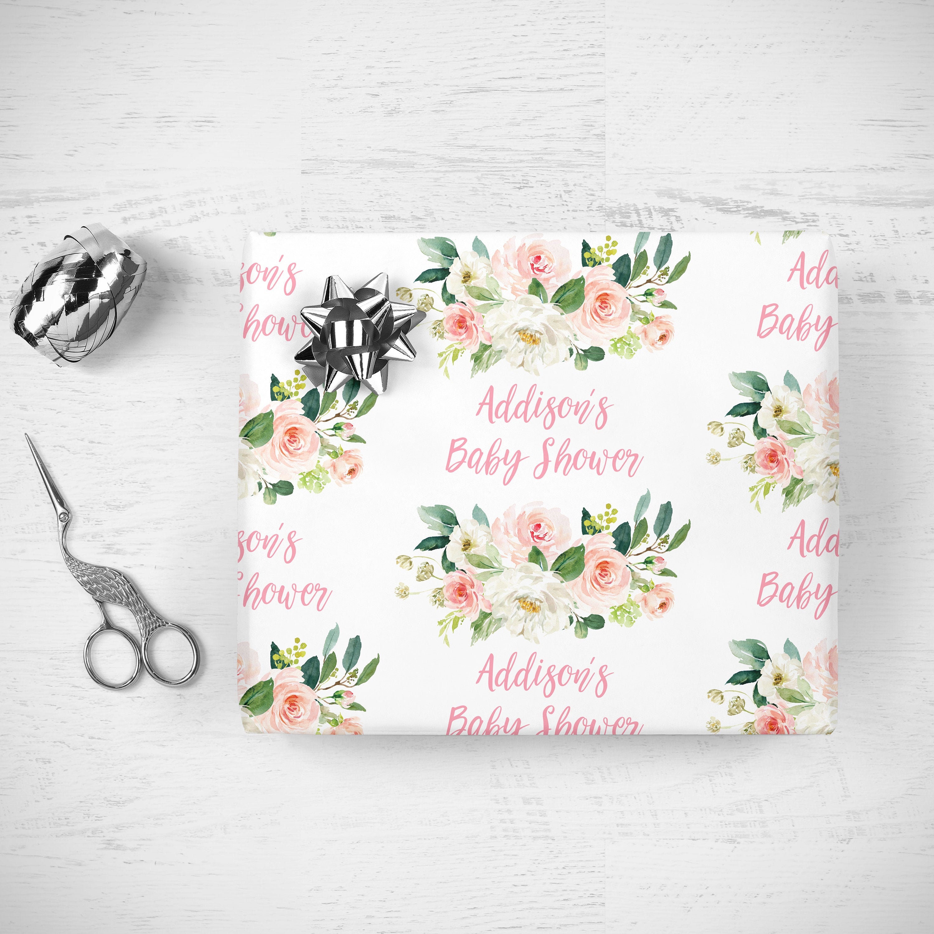 Girl Baby Shower Wrapping Paper, Personalized Baby Shower Gift Wrap, Gift  Wrap Sheets, Unique Present Wrapping Paper Pink Floral It's a Girl 