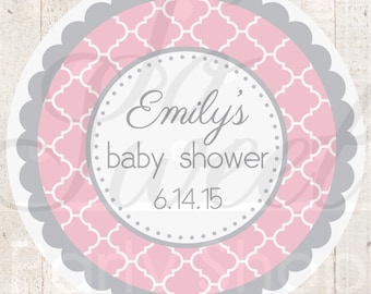 Baby Shower Favor Sticker Labels - Pink and Gray Baby Shower - Personalized Baby Shower Favors - Girl Baby Shower Decorations - Set of 24