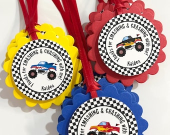 Monster Truck Party Favor Tags Boys Monster Truck Racing Birthday Party Decorations Kids Personalized Party Thank You Tags - Set of 12