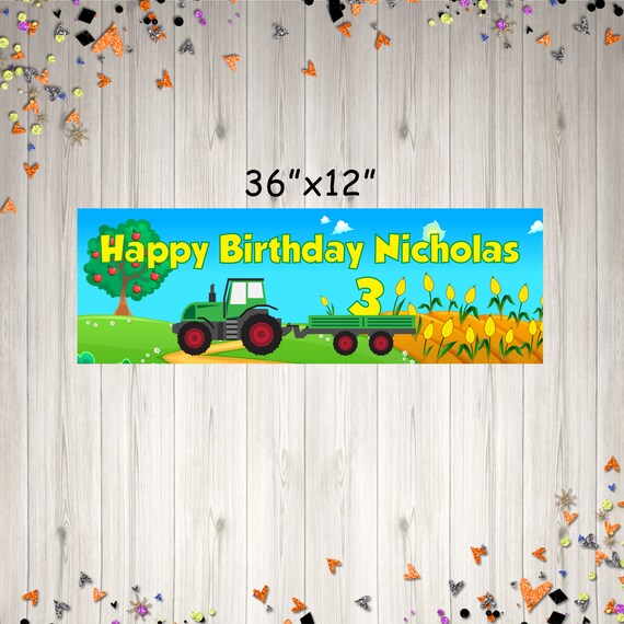 Farm Tractor Birthday Party Banner, John Deere Tractor Birthday Party Banner, Personalized Paper Banner Printed and Shipped Il_570xn