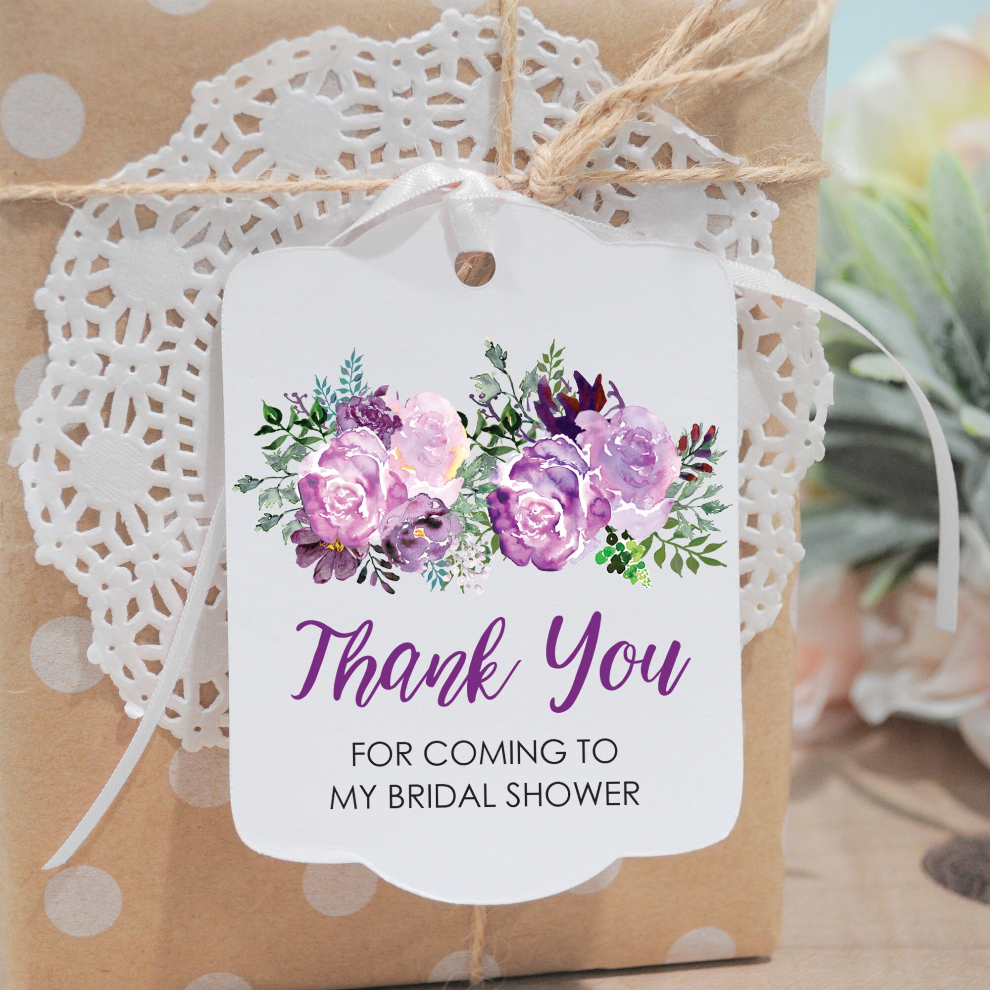 Girl Baby Shower Favor Tags Thank You Tags Purple Floral Gift Tags ...