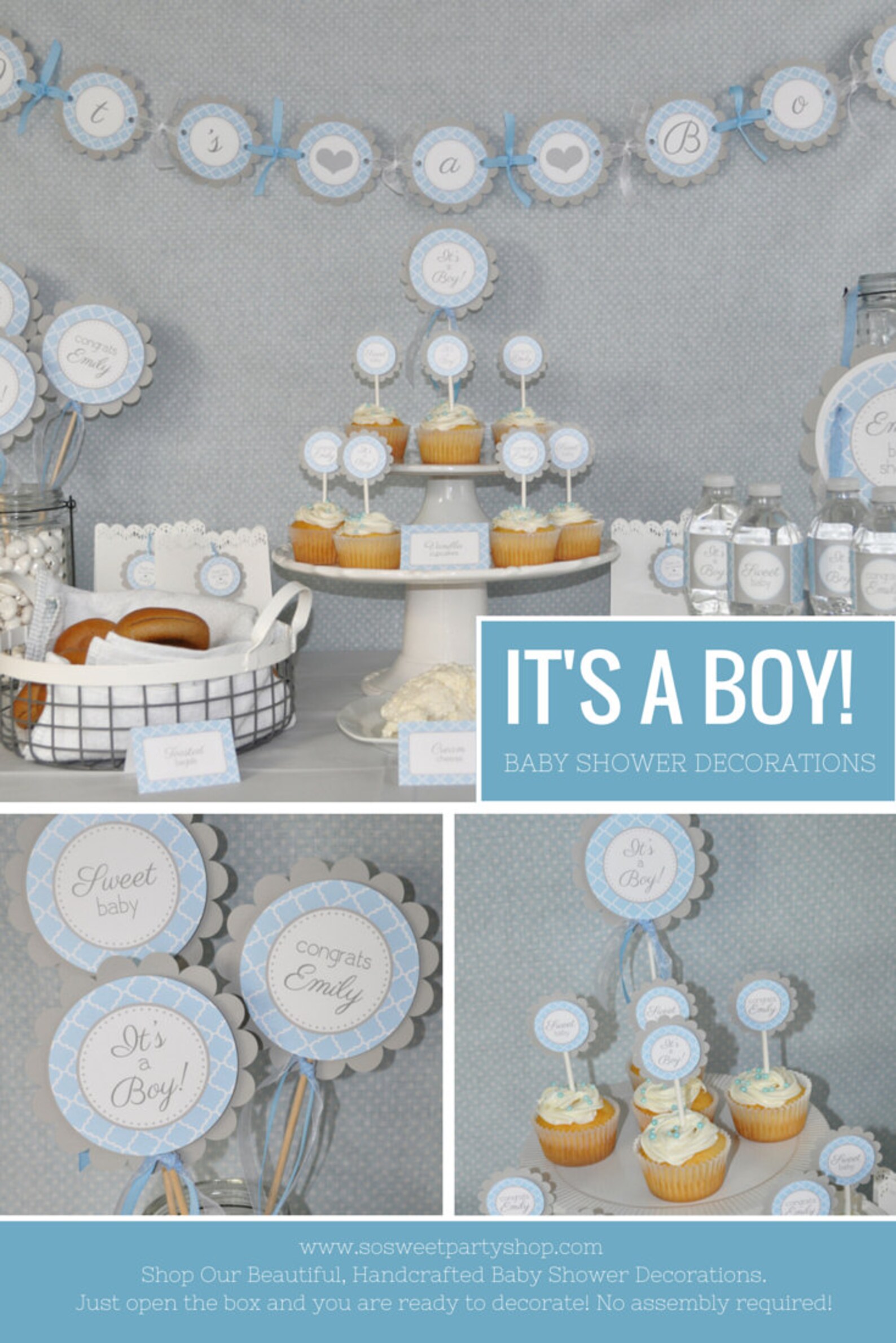 Baby Shower Favor Sticker Labels Blue and Gray Baby Shower Etsy