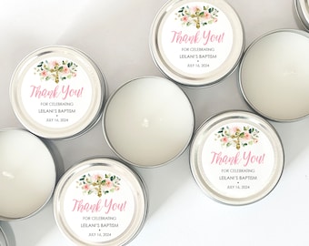 Baptism Candle Favors Candle Tins with Personalized Stickers Girls Baptism Bulk Favors Custom Candle Favor