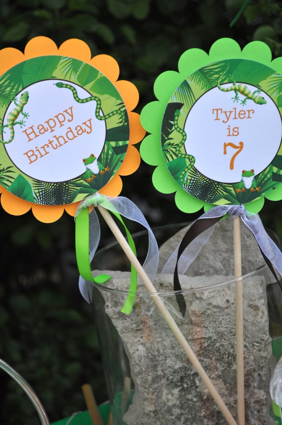 Reptile Birthday Centerpiece Sticks Safari, Jungle, Bugs, Insects