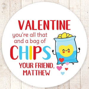 Chip Bag Valentines Day Stickers, Kids Valentines Day Cards, Treat Bag Stickers, Classroom Valentines - Set of 24 Stickers