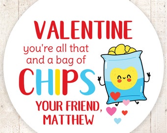 Chip Bag Valentines Day Stickers, Kids Valentines Day Cards, Treat Bag Stickers, Classroom Valentines - Set of 24 Stickers