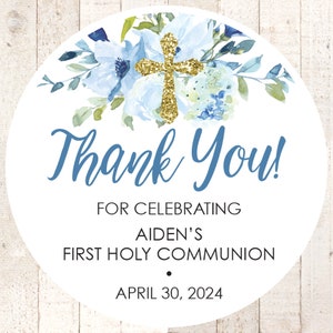 First Holy Communion Favor Stickers Boys 1st Holy Communion Thank You Favor Personalized Sticker Baby Christening Baptism - Set of 24