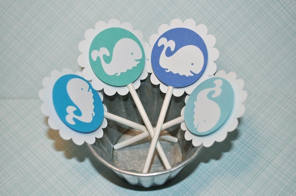 Whale Cupcake Toppers Boys Baby Shower Cupcake Toppers Etsy