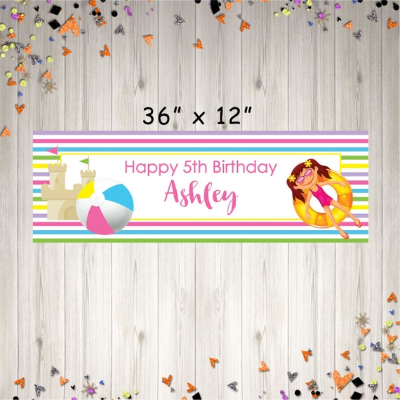 Pool Party Birthday Banner, Girls Summer Pool Party Banner
