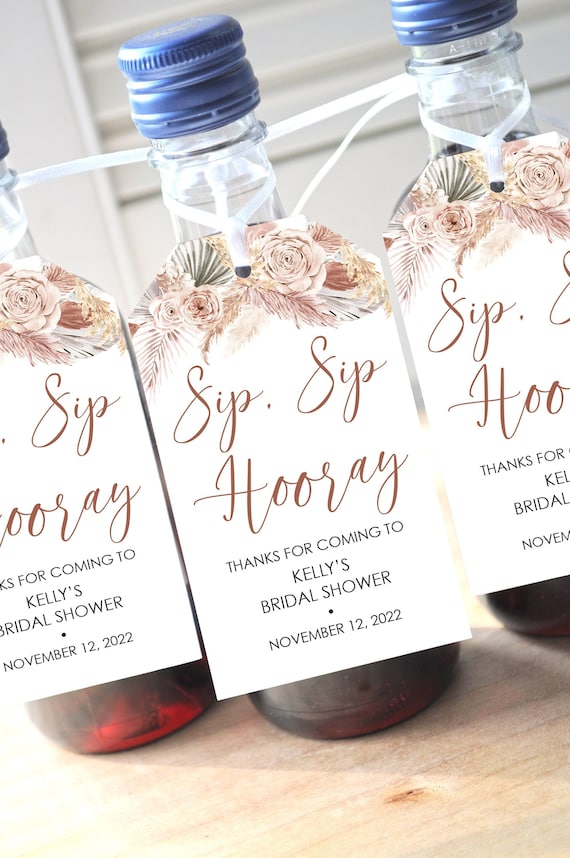 Sip Sip Hooray Boho Pampas Grass Bridal Shower Favors Tags for Mini Wine Bottles, Fall Wedding Favors, Mini Champagne Tags - Set of 12 Il_570xn