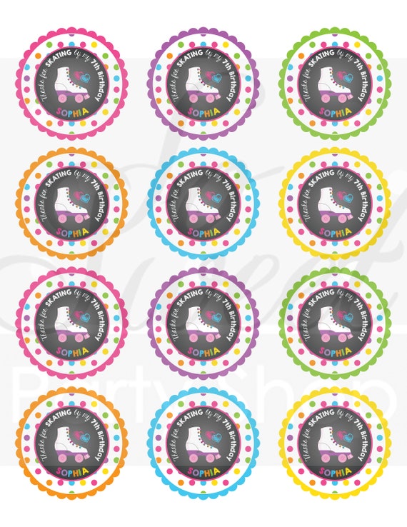 party favor stickers, girls roller skating party sticker sheet