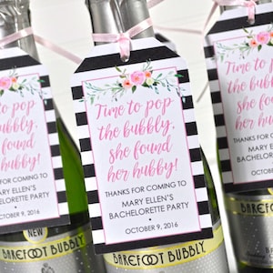 Bachelorette Party Favors, Bridal Shower Favor Tags, Personalized Wedding Favors, Mini Wine Bottle Favors, She Found Her Hubby Set of 12 image 1