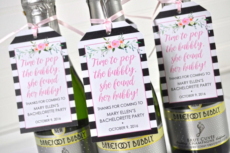 Bachelorette Party Favors, Bridal Shower Favor Tags, Personalized Wedding Favors, Mini Wine Bottle Favors, She Found Her Hubby Set of 12 image 1