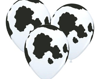 Cow Print Balloon 11" Latex Black & White Cow Print Farm Barnyard Birthday Balloons Country Western Party Balloons