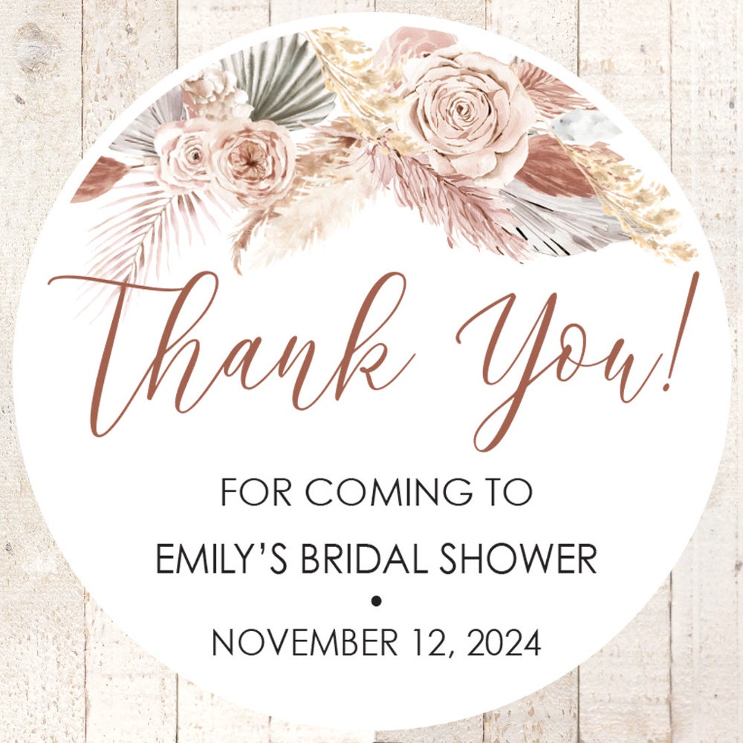 Bridal Shower Favor Stickers Boho Floral Pampas Grass Thank You ...