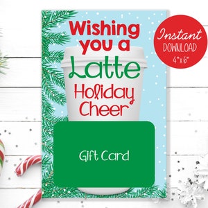 Printable Christmas Gift Card Holder Latte Coffee Instant Digital Download Printable Template Teacher Appreciation Gift Thanks a Latte