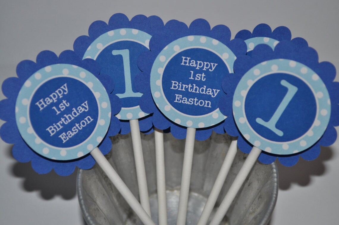 Boys 1st Birthday Cupcake Toppers Boys Birthday Party Etsy