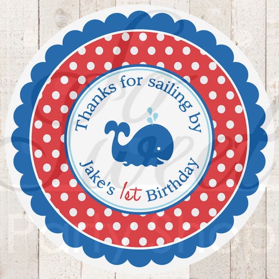 Set of 10 Whales and Anchors Personalized Drink Labels Nautical 1st Birthday Water Bottle Labels Boys 1st Birthday Decorations