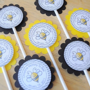 Bee Baby Shower Cupcake Toppers, Bumble Bee Theme Mommy To Bee, Girl Baby Shower, Boy Baby Shower, Ba-Bee Baby Shower Decoration Set of 12 image 1