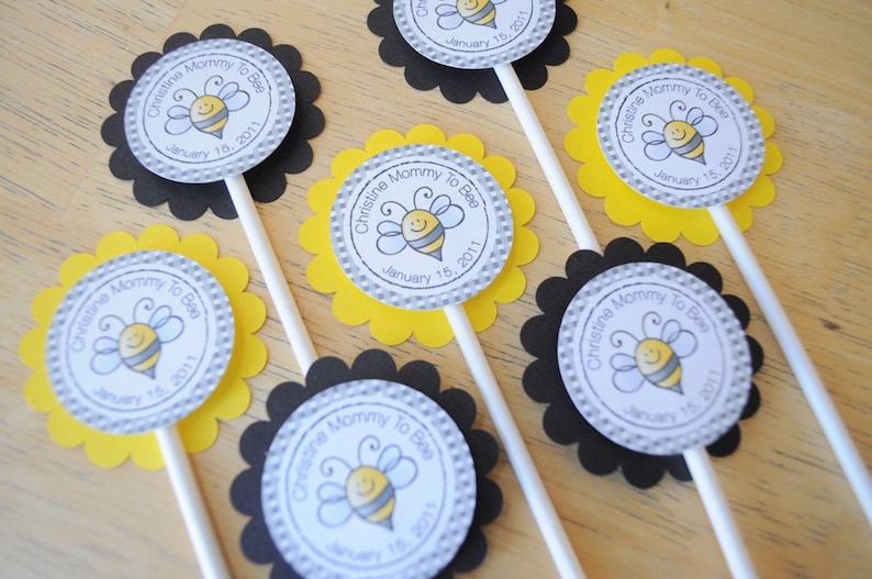 Bee Baby Shower Cupcake Toppers, Bumble Bee Theme Mommy To Bee, Girl Baby Shower, Boy Baby Shower, Ba-Bee Baby Shower Decoration Set of 12 image 1