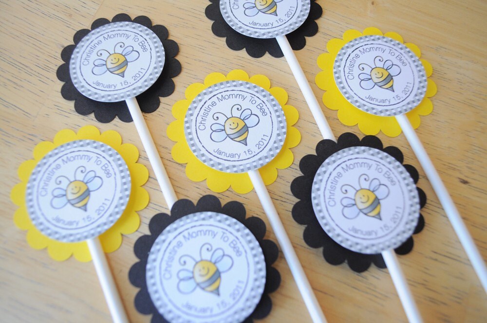 Bee Cupcake Toppers Glitter Bumble Bee Birthday. Bee Party Decor. What Will  It Bee Baby Shower. Mommy to Bee Party. 1st Bee Day. 
