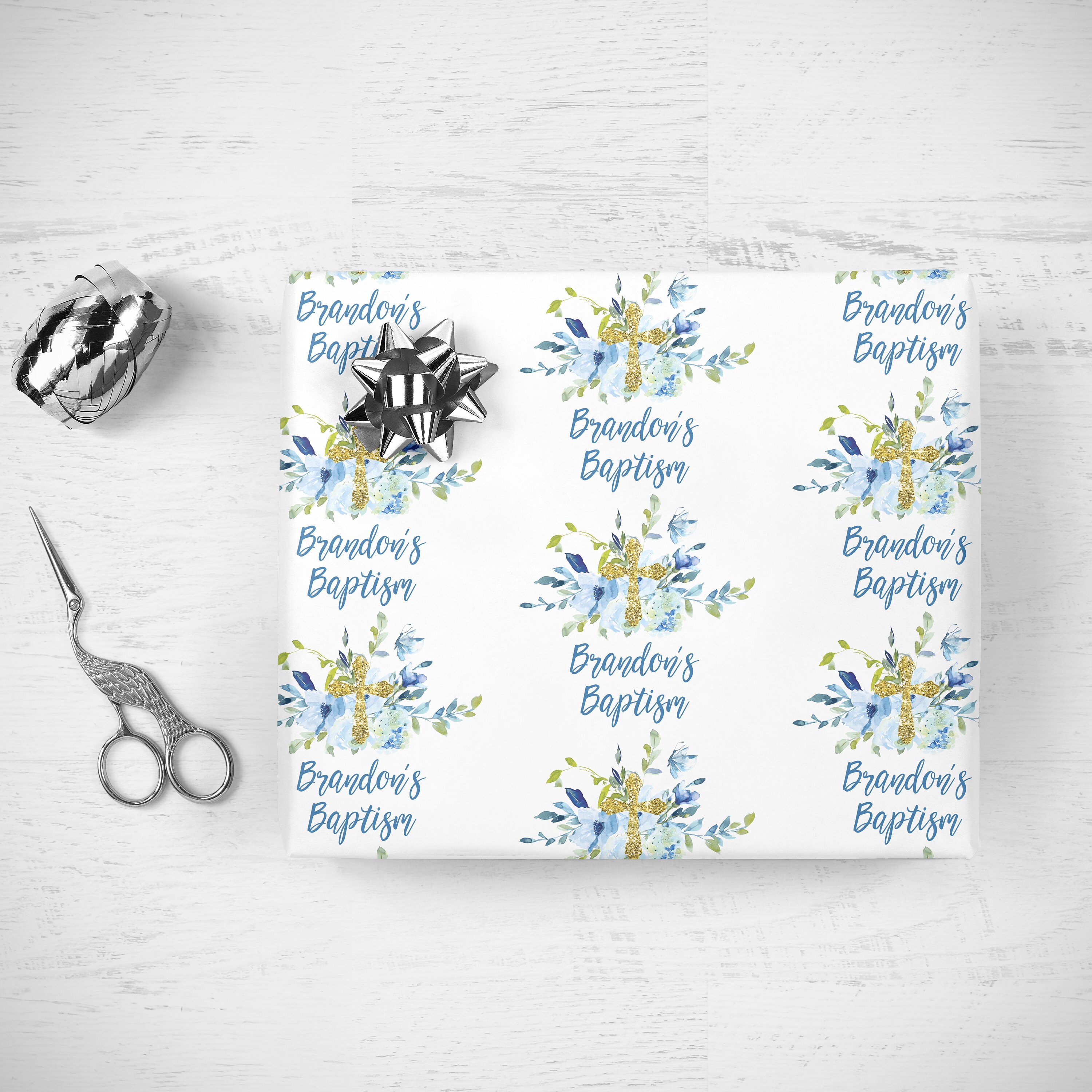 Boys Baptism Gift Wrap Sheets Personalized Baptism Wrapping Etsy