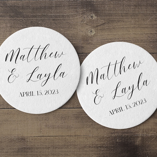 Wedding Coaster, Custom Printed Coasters, Personalized Coasters, Wedding Reception Favor Keepsake, Disposable Paper Coaster, Drink Coaster