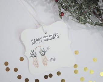 Christmas Gift Tags Mittens Happy Holidays, Merry Christmas Hang Tags, Gift Wrapping - Set of 12 Tags