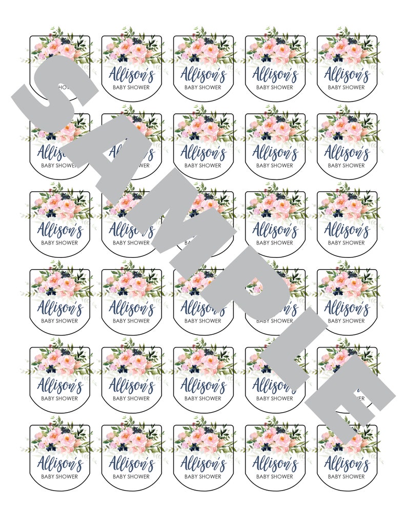 Baby Shower Sanitizer Favor Labels Blush Pink Navy Floral Hand Sanitizer Label Girl Baby Shower Boy Baby Shower Set of 30 Labels image 3