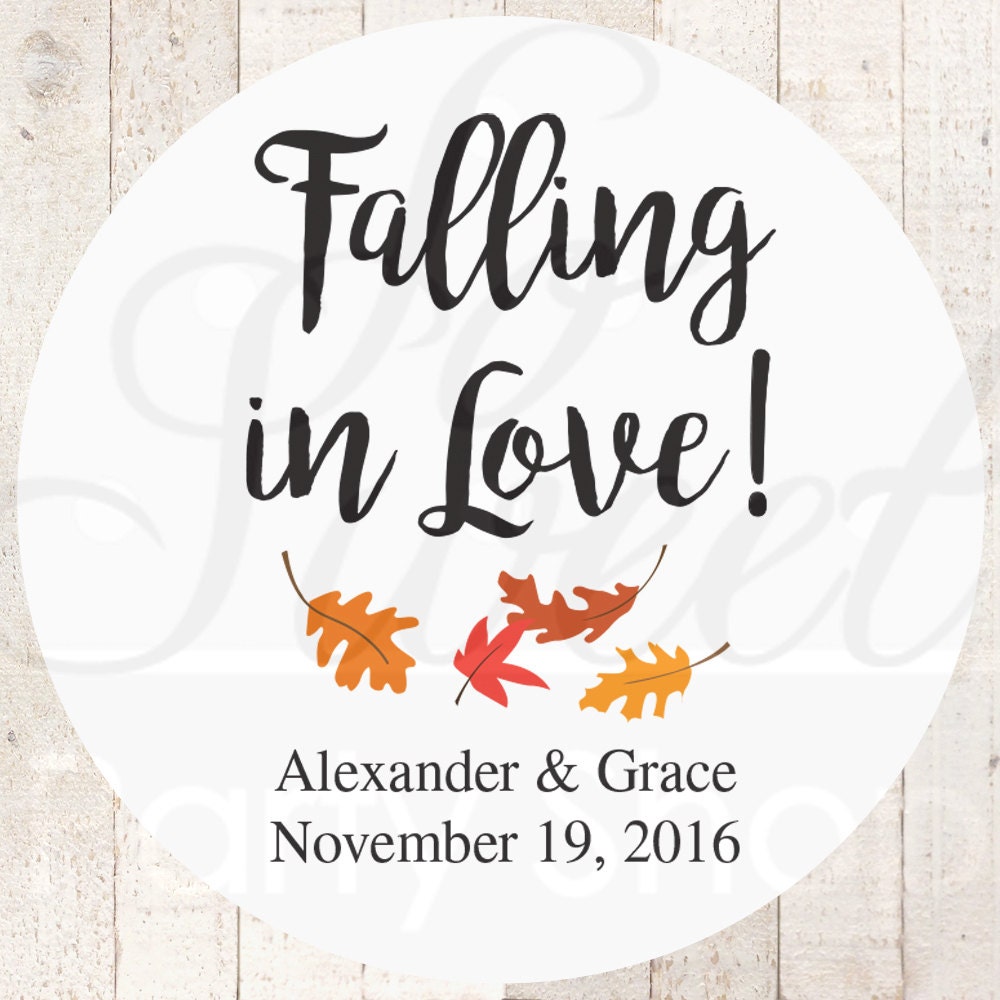 Falling In Love Wedding Favor Stickers, Bridal Shower Favors, Bachelorette Party Favors, Thank You Labels, Gift Labels, Leaves - Set of 24