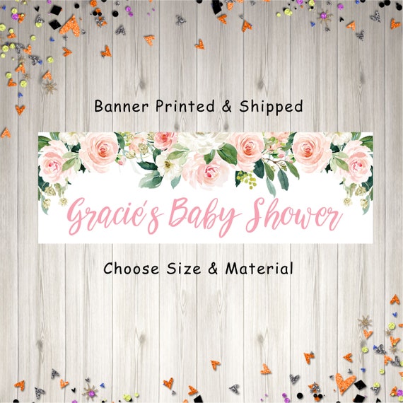 Baby Shower Banner, Girl Baby Shower Banner, It's A Girl Baby Shower Banner, Girls Baby Shower Blush Floral Decorations, Printed & Shipped Il_570xn