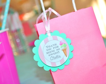 Ice Cream Birthday Favor Tags, Sweet Shoppe, Vintage Ice Cream Parlour, Ice Cream Cone Party Decorations, Ice Cream Social - Set of 12