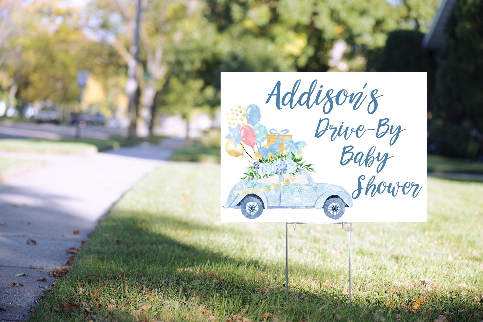 Drive by Baby Shower Yard Sign Blue Boy Baby Shower Lawn Sign Etsy