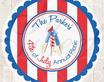 4th of July Stickers - Fourth of July Sticker Labels - Red, White and Blue - Set of 24 Personalized Stickers