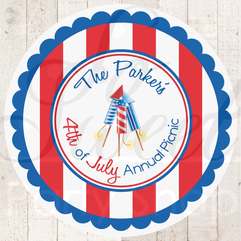 4th of July Stickers Fourth of July Sticker Labels Red, White and Blue Set of 24 Personalized Stickers image 1