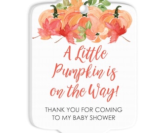 Pumpkin Baby Shower Favor Tags A Little Pumpkin Is On The Way Thank You Tags Orange Pumpkin Gift Tags - Set of 24 Tags