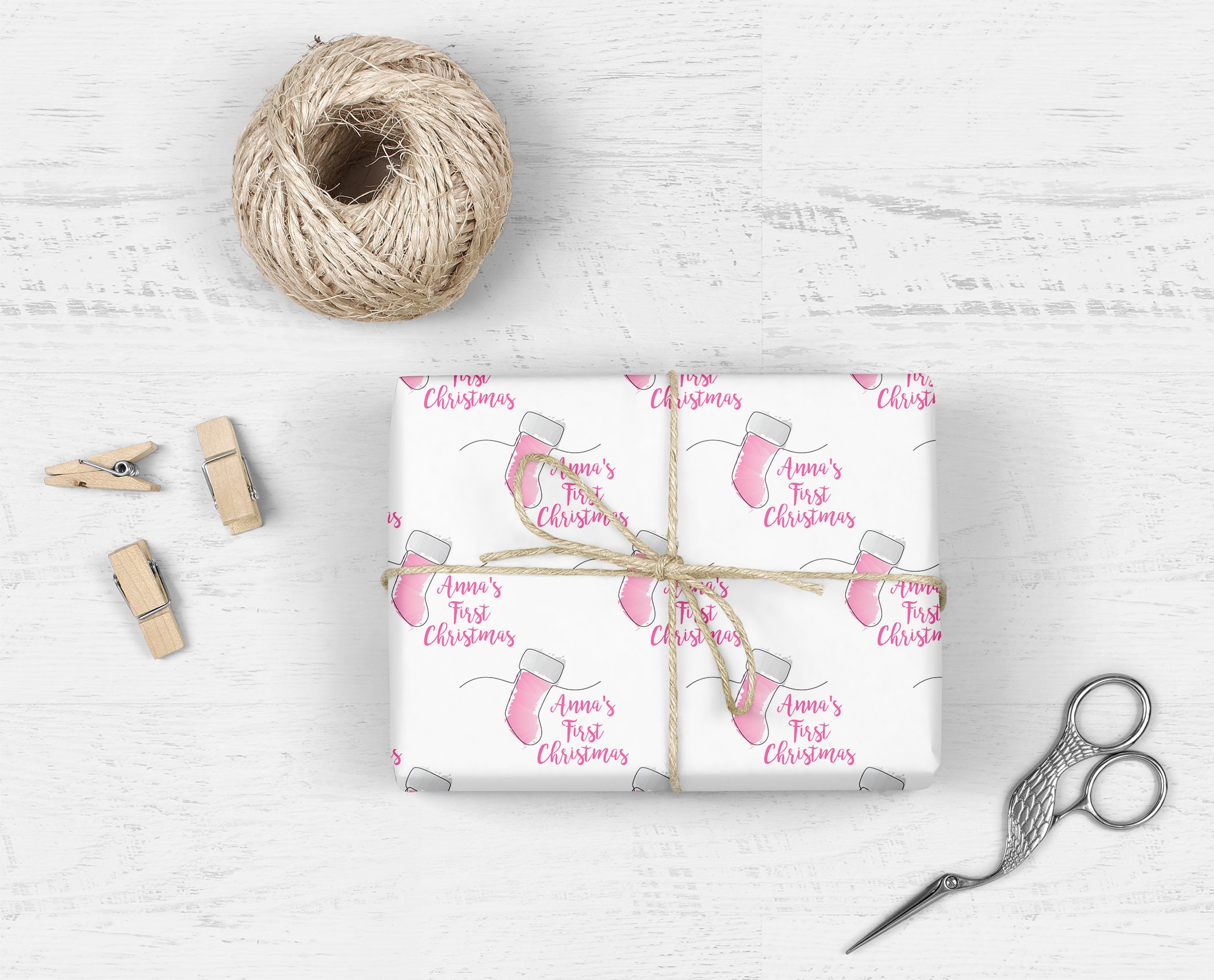 Baby's First Christmas Wrapping Paper Set Illustrated Baby's 1st Christmas Gift  Wrap 
