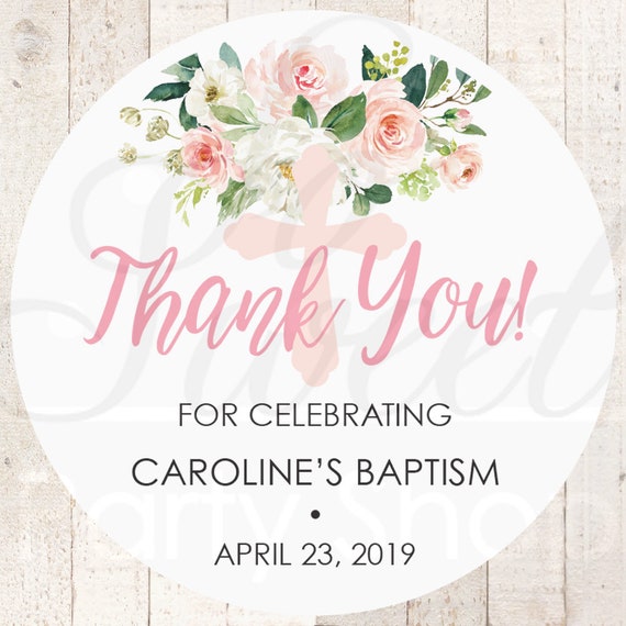 Baptism Thank You Favor Stickers, Girls Baptism Favor Stickers, 1st Holy Communion Favors, Baby Christening Favor Goodie Bag Tag - Set of 24 Il_570xn