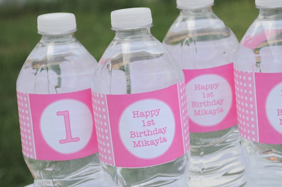 Water Bottle Labels Girls 1st Birthday Water Bottle Labels Pink and White Polkadots Personalized Drink Labels Custom Birthday - Set of 10 Il_570xn
