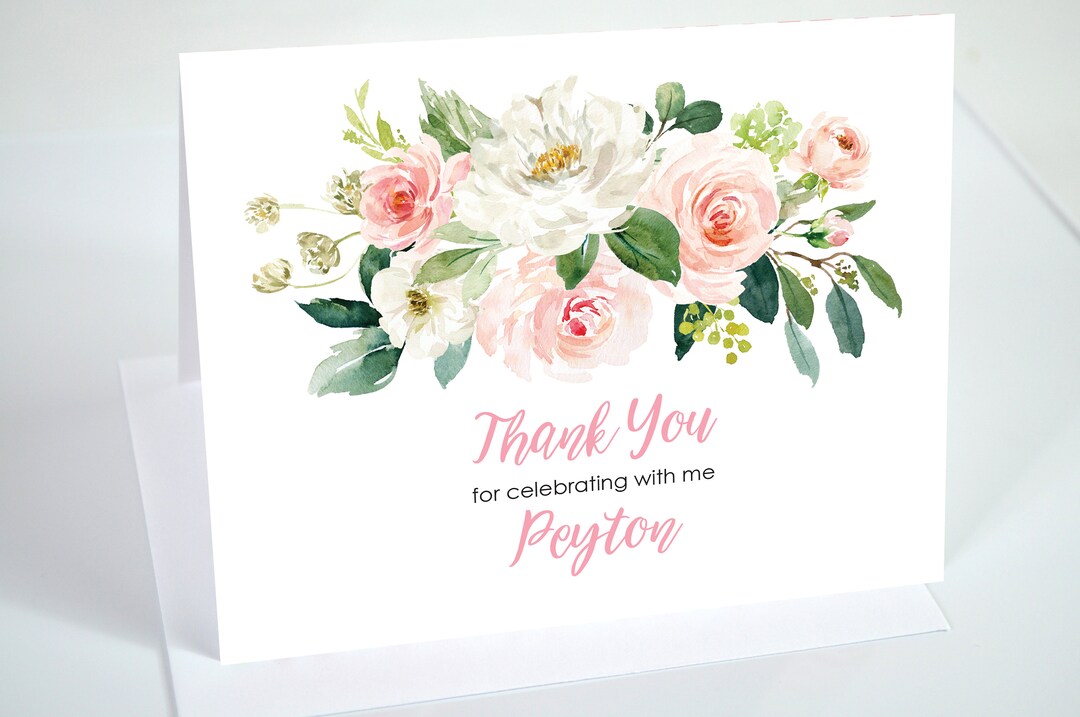 Bridal Shower Thank You Cards Blush Pink Floral Thank You Notes ...