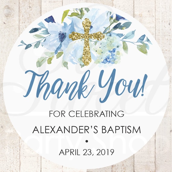 Baptism Thank You Favor Stickers, Boys Baptism Favor Stickers, 1st Holy Communion Favors, Baby Christening Favor Goodie Bag Tag - Set of 24 Il_570xn