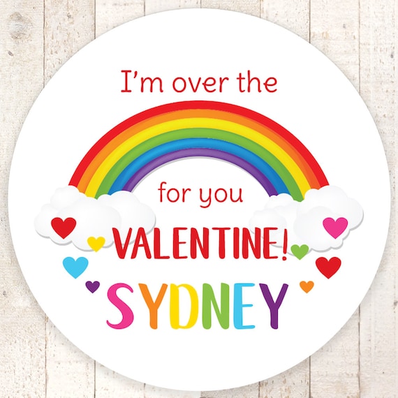 Rainbow Valentines Day Stickers, Kids Valentines Day Cards, Treat Bag Stickers, Classroom Valentines - Set of 24 Stickers Il_570xn