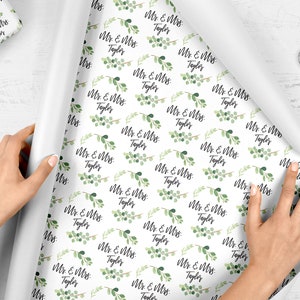 Wedding Wrapping Paper Greenery Leaf, Personalized Wedding Gift Wrap Sheets, Unique Present Wrapping Paper Bridal Shower image 2
