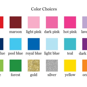 Op de afbeelding: Kleurenkaart met 18 verschillende kleurstalen. De kleuren omvatten rood, donkerrood, lichtroze, donkerroze, roze, lavendel, donkerblauw, zwembadblauw, koninklijkblauw, lichtblauw, teal, donkerpaars, limoen, bosgroen, goud, zilver, geel en oranje.