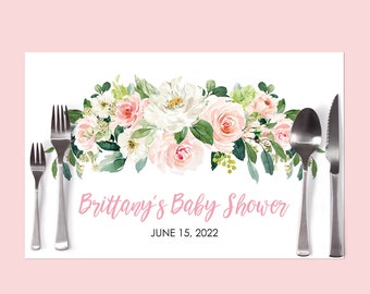 Baby Shower Paper Placemats Blush Pink Floral Decorations Tableware Disposable Personalized Placemats - Printed & Shipped Set of 6