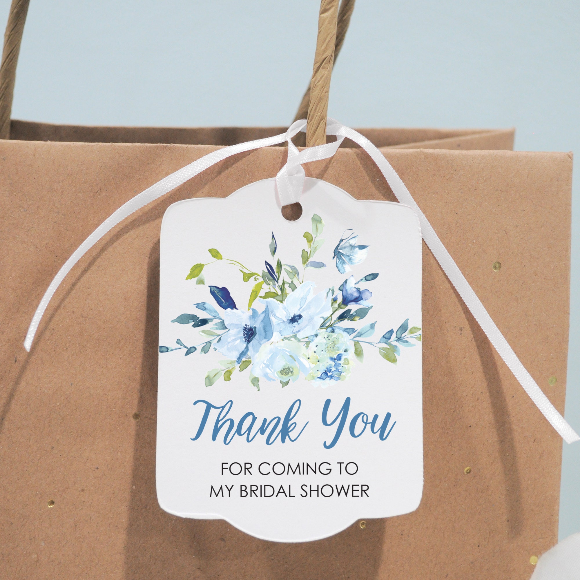 Bridal Shower Favor Tags Thank You Tags Blue Floral Bridal Shower Gift ...