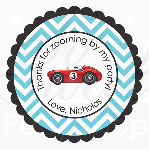 Party Favor Stickers Chevron Race Car Birthday Boys Etsy