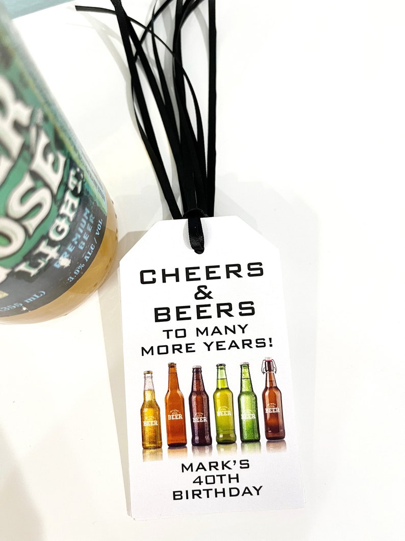 Beer Bottle Favor Tags, Cheers & Beers Adult Birthday Party 40th, 50th ...