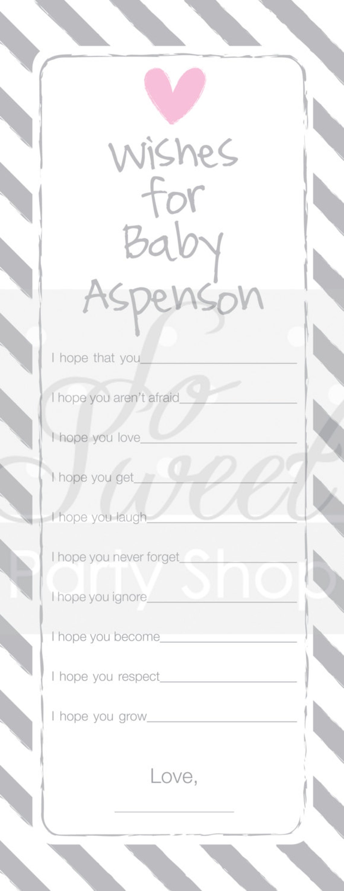 Baby Well Wish Cards Girls Baby Shower Pink and Gray Baby Etsy